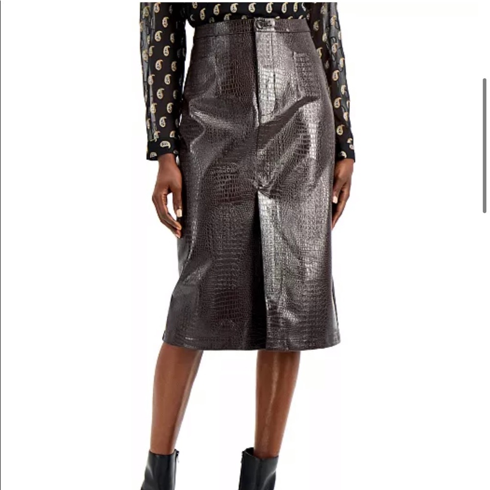 INC Faux-Leather Front-Slit Pencil Skirt